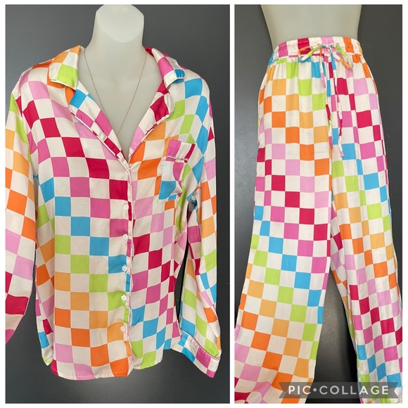 Show Me Your MuMu Other - Show Me Your MuMu Women’s XS Rainbow Checkered Pajama Set long sleeve and pants